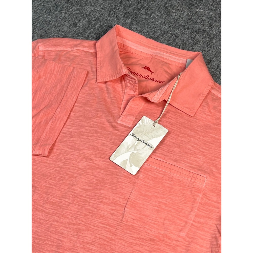 Tommy Bahama Men medium Coral Pink Polo‎ Shirt Short Sleeve Casual vacation New